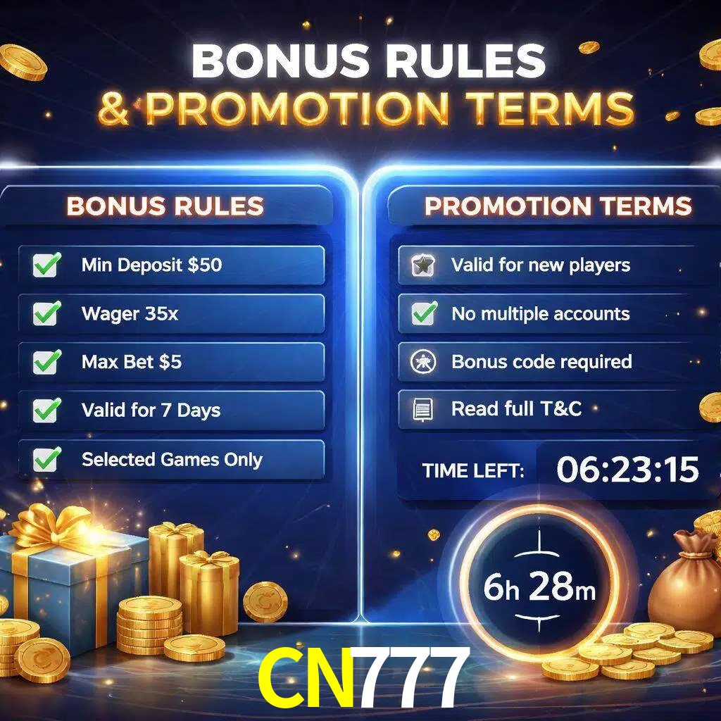 Reglas de promoción CN777 y condiciones de bonos explicadas visualmente
